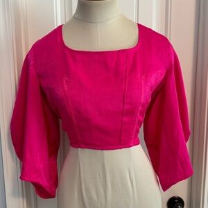 NEW Koch XS Billie Top Blouse in Punch Pink ~ Cropped Crop Puff Sleeve Party